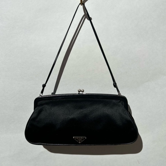 Prada Raso Black silk Kiss Lock Clutch - Picture 1 of 9